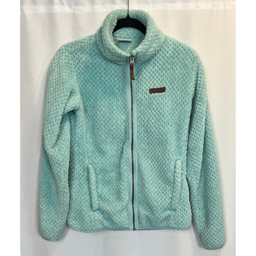 Columbia Womens Fire Side II Sherpa Fleece Full Zip Jacket Aqua Blue Honeycomb